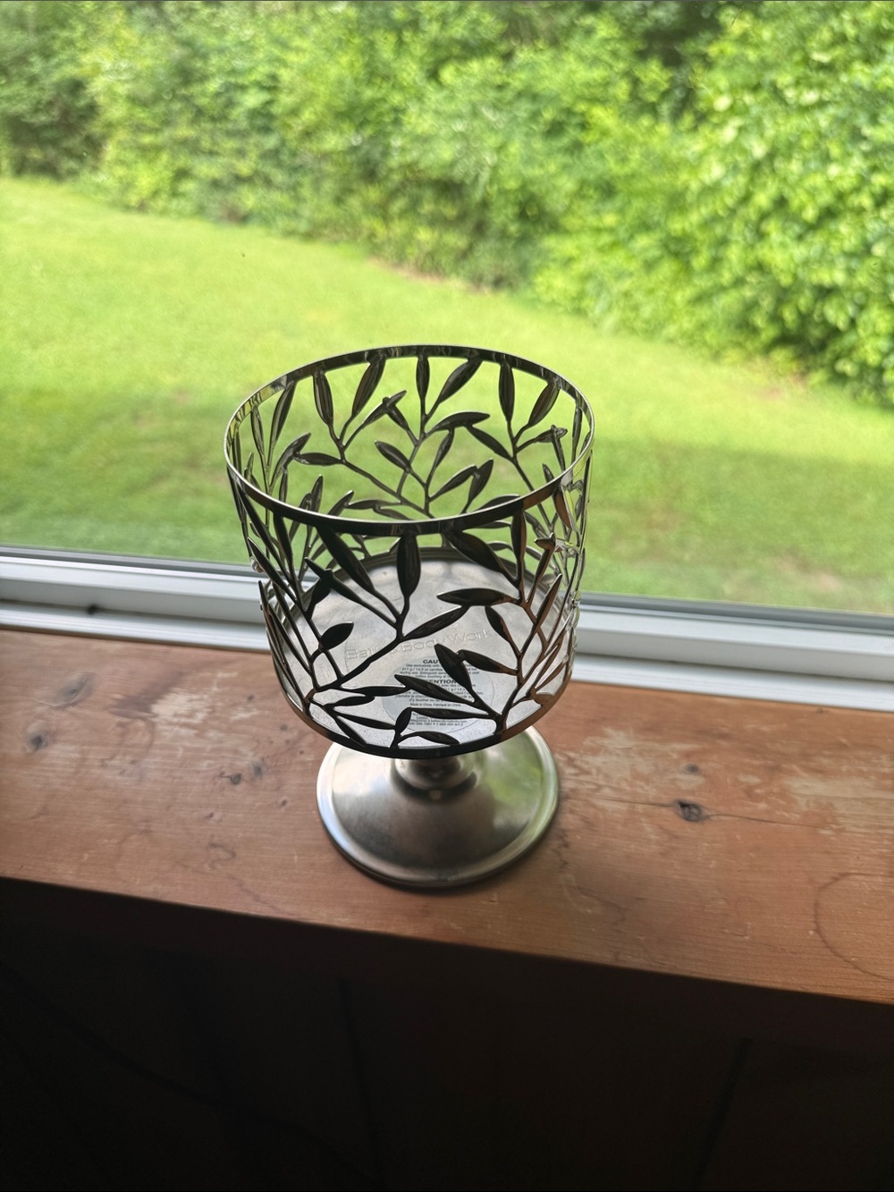 Bath & Body Works Black Leaf-Pattern Glass Candle Holder